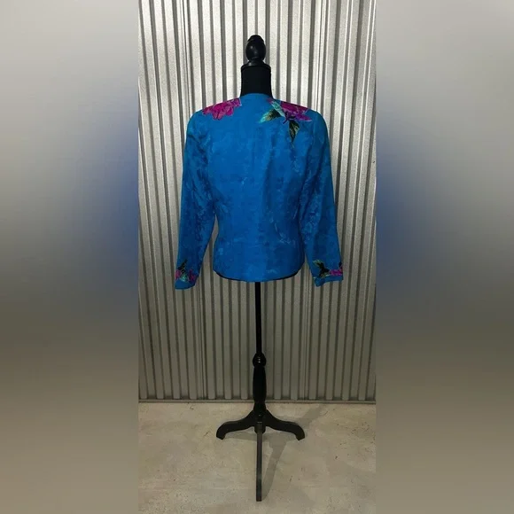 Women’s Vintage Anne Crimmins for UMI Collections Blue Silk Floral Blazer 12 - Picture 2 of 5